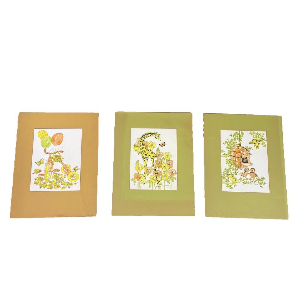 Vintage 70s Carole A. Smith 3 Set Nursery Wall Decor Nature Animals Watercolor